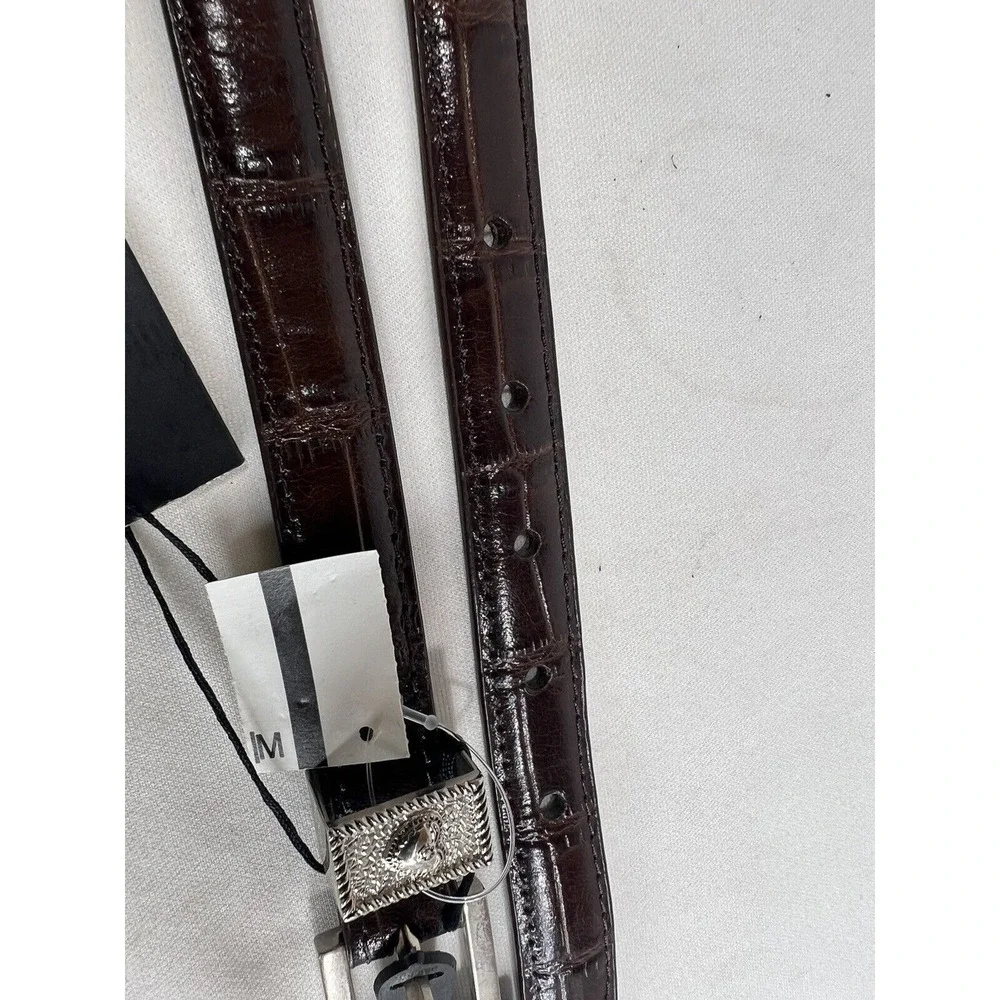 Mak Chantal Skinny Belt Womens L‎ Brown Leather Western Silver Buckle New